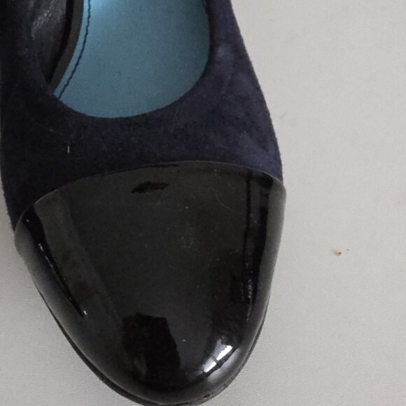 LANVIN | Navy suede wedge pumps with Black patent leather cap toes Sz 38 - Picture 4 of 6
